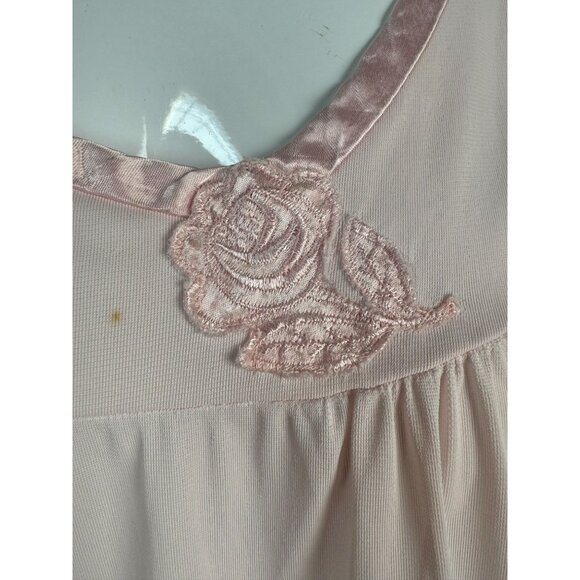 Vintage Sears 100% Nylon Pink Sleeveless Nightgown With Floral Embroidery Size M - Picture 2 of 16